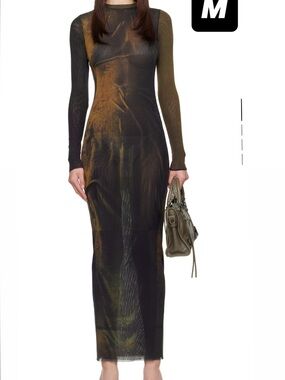 Jean Paul Gaultier Long Sleeve Sheer Maxi Dress in Black and Brown